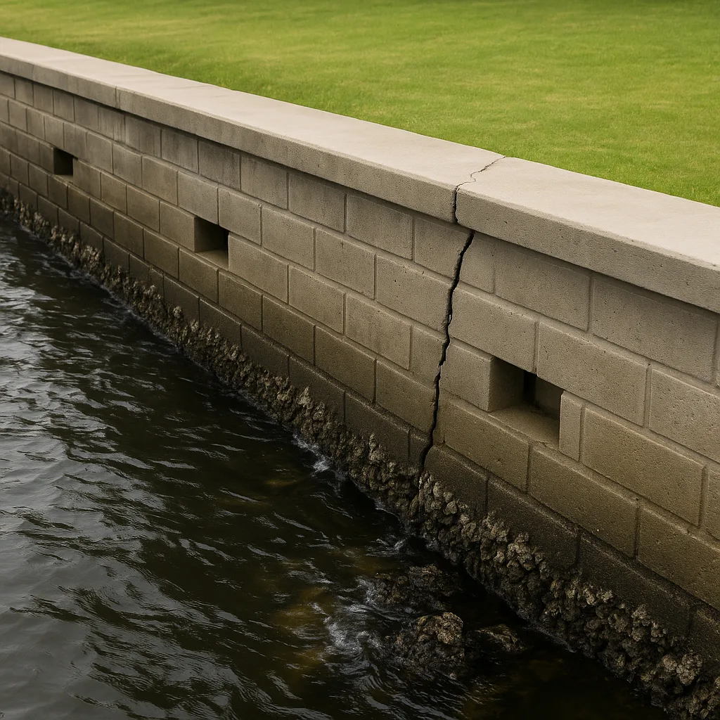 Concrete seawall along the water