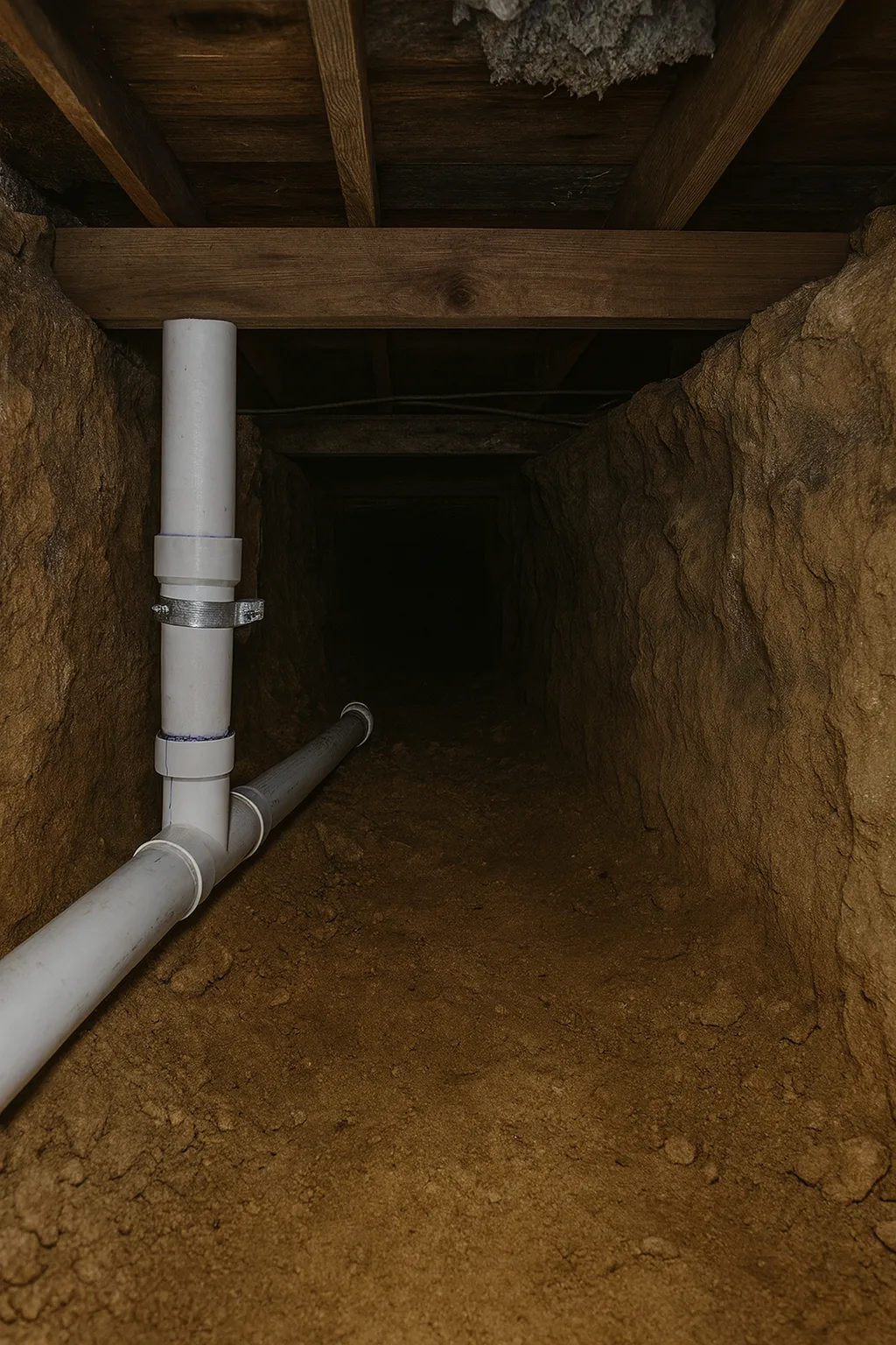 Foundation tunnel with a drainpipe